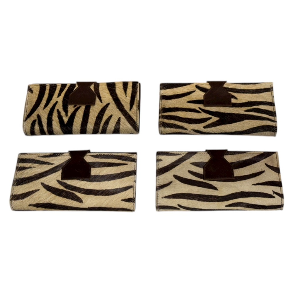 Lot Of 4 Real Handmade Animal Print Fur Leather Loop Closure Wallet/Hand Clutch